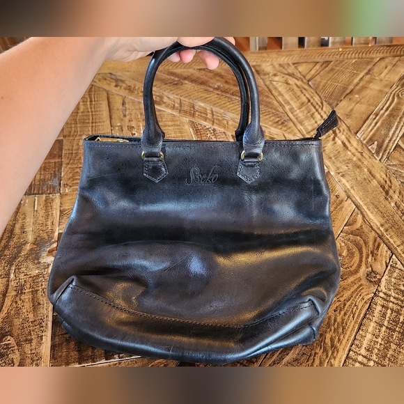 Sseko Vintage Leather Satchel Black Handbag Boho - Picture 2 of 11
